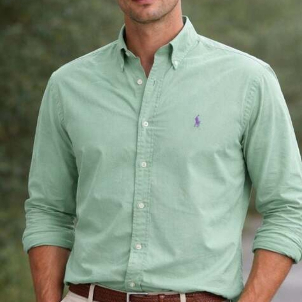 Ralph Lauren Yarmouth  Button-Down Shirt - Mint Green 100% Cotton Size M